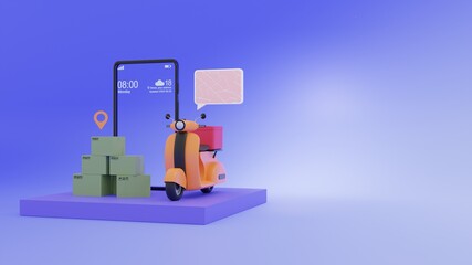 3D delivery illustration with scooter and smartphone