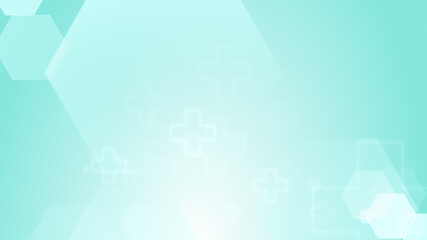 Hexagon cross geometric blue green pattern medical bright background. Abstract graphic design technology and science concept.