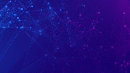 Naklejka na ściany i meble Abstract purple violet and blue polygon tech network with connect technology background. Abstract dots and lines texture background. 3d rendering.