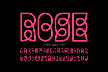 Outline style Rose font design, alphabet letters and numbers