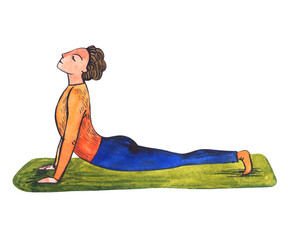 Yoga position. Yoga asana. Woman making yoga, stretching. Medtitation and fitness. Watercolor isolated illustration on white background.