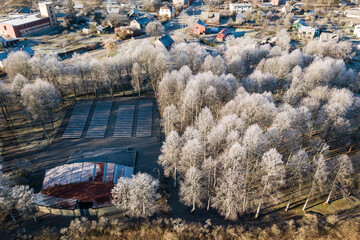 Aerial view of Skrunda town in winter day, Latvia.