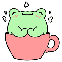 cute frog sitting in coffee cup