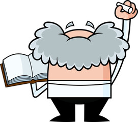 Funny Science Professor Cartoon Character With A Textbook Writes On The Wall. Vector Hand Drawn Illustration Isolated On Transparent Background