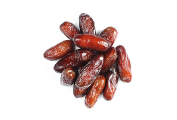 Pile of tasty dry dates isolated on white background. Arabic food