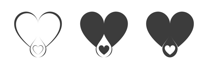 Water drop and heart icons set. Vector illustration