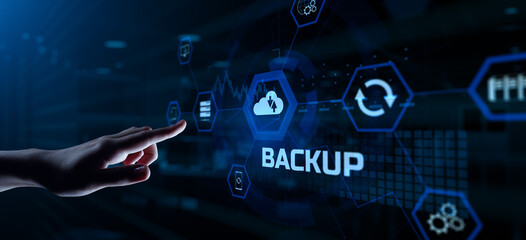 Backup Disaster recovery. Hand pressing button on screen