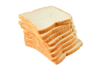 Slices of white square shaped bread isolated on white background