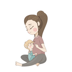 vector illustration of a mom hugging her little son