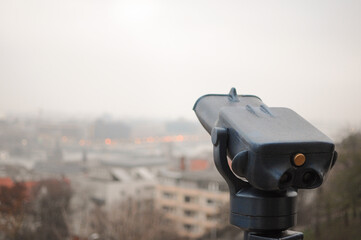 Big free telescope outside for sightseeing.