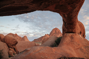 Mount Spitzkoppe, formed when part of a giant volcano collapsed, resulting in many interesting and bizarre rock formations