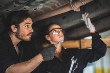 mechanic car service garage center, repairman worker person working for maintenance auto repair the car in vehicle workshop station, automobile transportation service work concept
