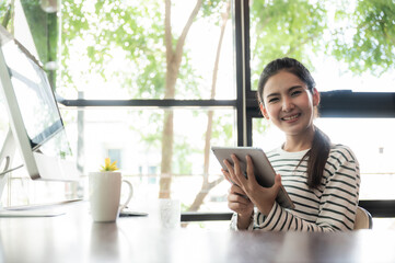 portrait of young asian woman person smiling, beautiful female pretty are happy and attractive with cheerful face, lady girl business confidence smile and have a fresh face