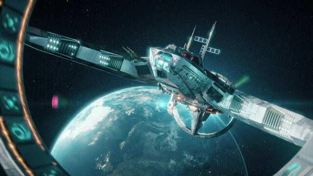 Animation of experimental black hole drive starship leaving earth orbit