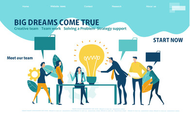 Business people working in office.  Flat design website or app page template. Financial services, banking, strategic planning, development, business solutions, consulting, data analyse