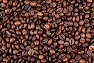 Background from coffee beans. Macro shooting.