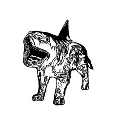 Shark dog creature inked vector illustration