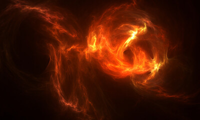 Fototapeta premium Fiery cloud on black. Fire ball rushing. Magic and fantastic artistic digital composition. Fractal illustration. Great as backdrop, banner, cover, poster or print.