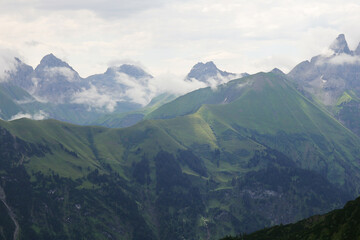 Panorama of Alps opening from Fellhorn peak, Bavaria, Germany	