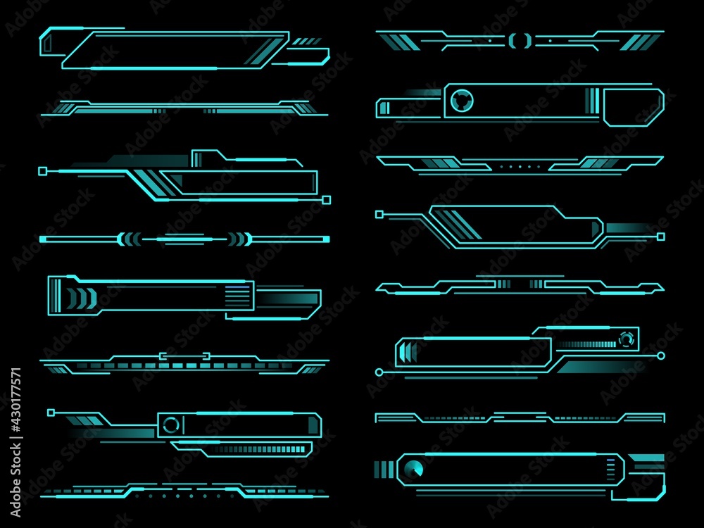 Poster hud futuristic info box, display and borders interface elements. vector information screen panels, t