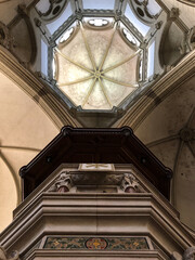 Clean minimalist Gothic interior style architecture inside Roman Catholic church or cathedral with...