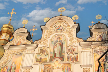Fototapeta premium Kiev Pechersk Lavra, details of the exterior of internal buildings and cathedrals and the park.