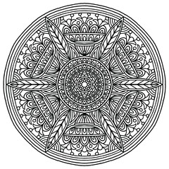 abstract mandala on a white background with flowers in folk style for coloring, mandala, vector