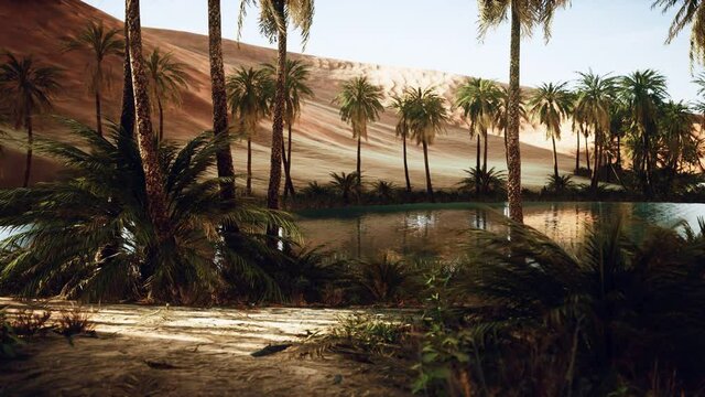 Oasis in hot Sahara Desert
