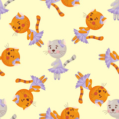 Obraz na płótnie Canvas Vector seamless pattern in child style with a cat ballerina.