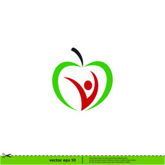 apple and healthy human shape icon vector logo template