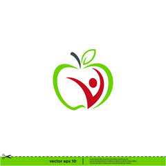 apple and healthy human shape icon vector logo template