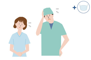 困っている医師と看護師のイラスト素材