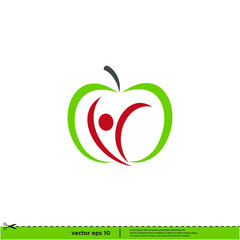 apple and healthy human shape icon vector logo template