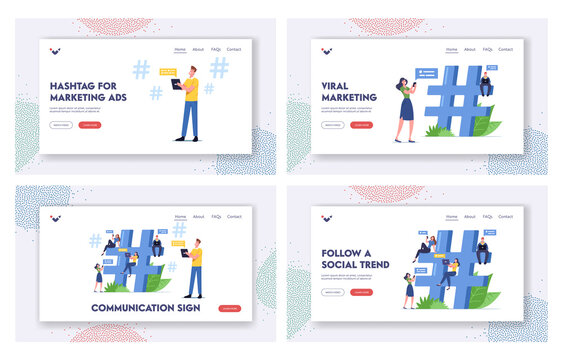 Communication Sign Landing Page Template Set. Tiny Characters with Digital Devices Texting, Send Messages Online