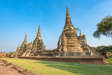 Fototapeta na wymiar Ancient temple in Ayutthaya, Thailand. The temple is on the site of the old Royal Palace of ancient capital of Ayutthaya