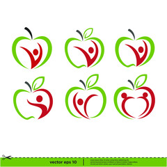 apple and healthy human shape icon vector logo template