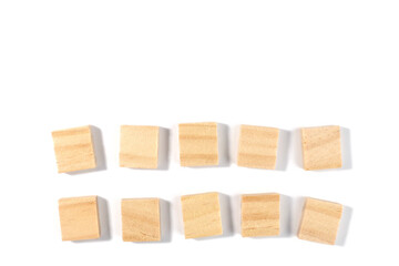 Top view, scraped wood tile in a square shape. Blank, enter a letter Isolated on white background. with copy space