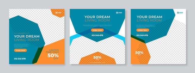 Furniture business social media post template Premium Vector