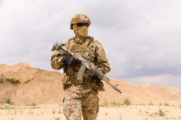Portrait of a special forces soldier. The concept of military units.