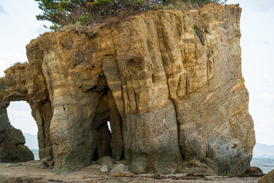 本山岬の地層がきれいに見えるくぐり岩