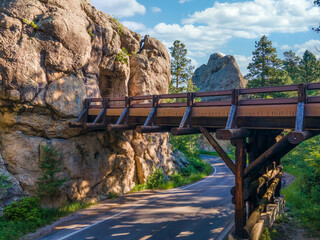 Iron Mountain Road 16a pigtail turn and tunnel in South Dakota Black Hills - Between Custer State...