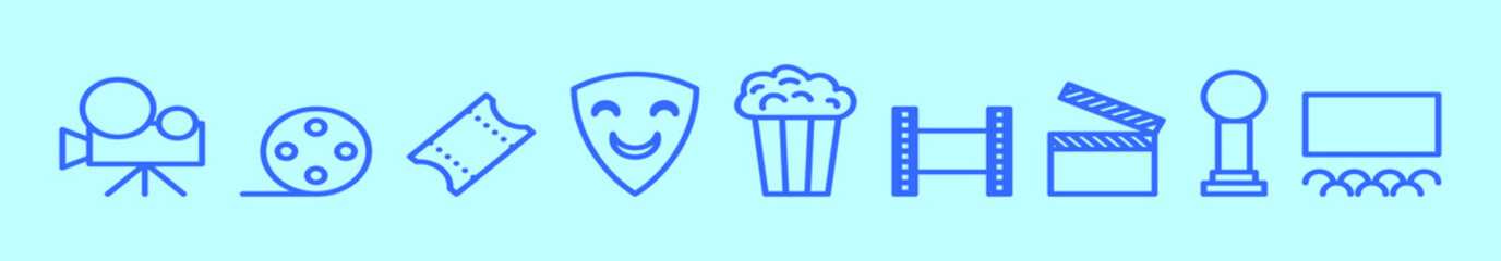 set of theater cartoon icon design template with various models. vector illustration isolated on blue background