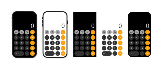 Calculator in mobile phone. App for calculate with interface in smartphone. Number on calculator. Software with ui on cellphone screen. Design mockup with keyboard. Smart app. Vector