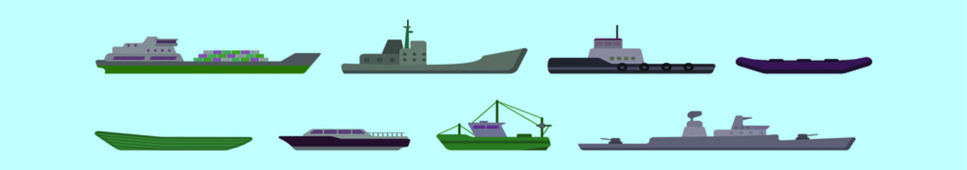 Fototapeta premium set of ships cartoon icon design template with various models. vector illustration isolated on blue background