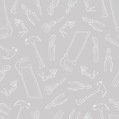 seamless pattern with construction tools. Vector illustration. Drawn by hand in a doodle style. Cartoon. Modern texture for your design can be used as wrapping paper, fabric, wallpaper.