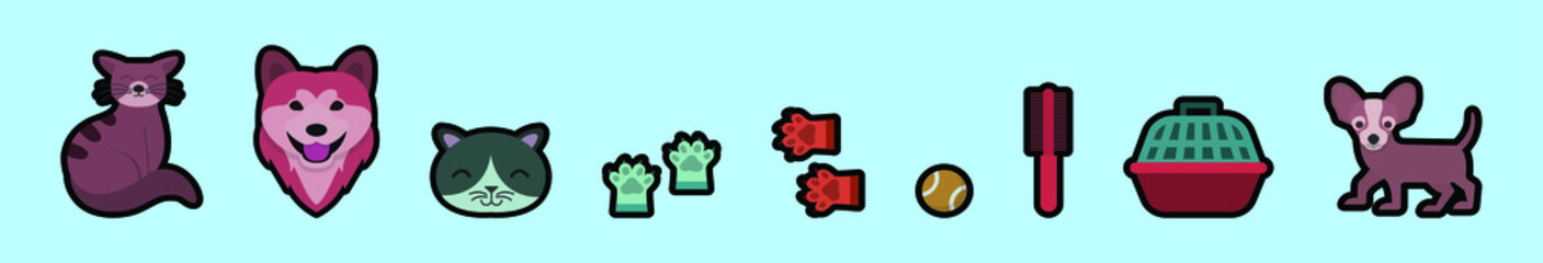 set of cat and dog cartoon icon design template with various models. vector illustration isolated on blue background