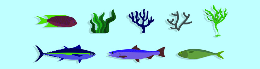 set of sea environment cartoon icon design template with various models. vector illustration isolated on blue background