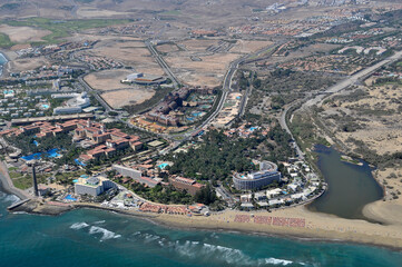 Fotografía aérea de Maspalomas y costa de Meloneras en el sur de la isla de Gran Canaria