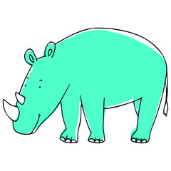 Vector illustration with doodle style rhinoceros. A rhinoceros that can be painted.