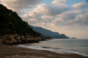 gorgeous celestial landscape of blue sky with white clouds and sea water surface